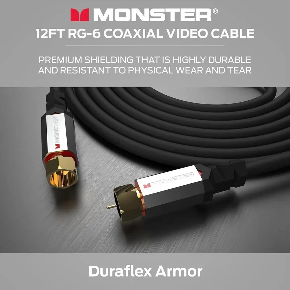 Monster Essentials Coaxial Video Cable - RG-6 Coax Cable Featuring Gold-Plated